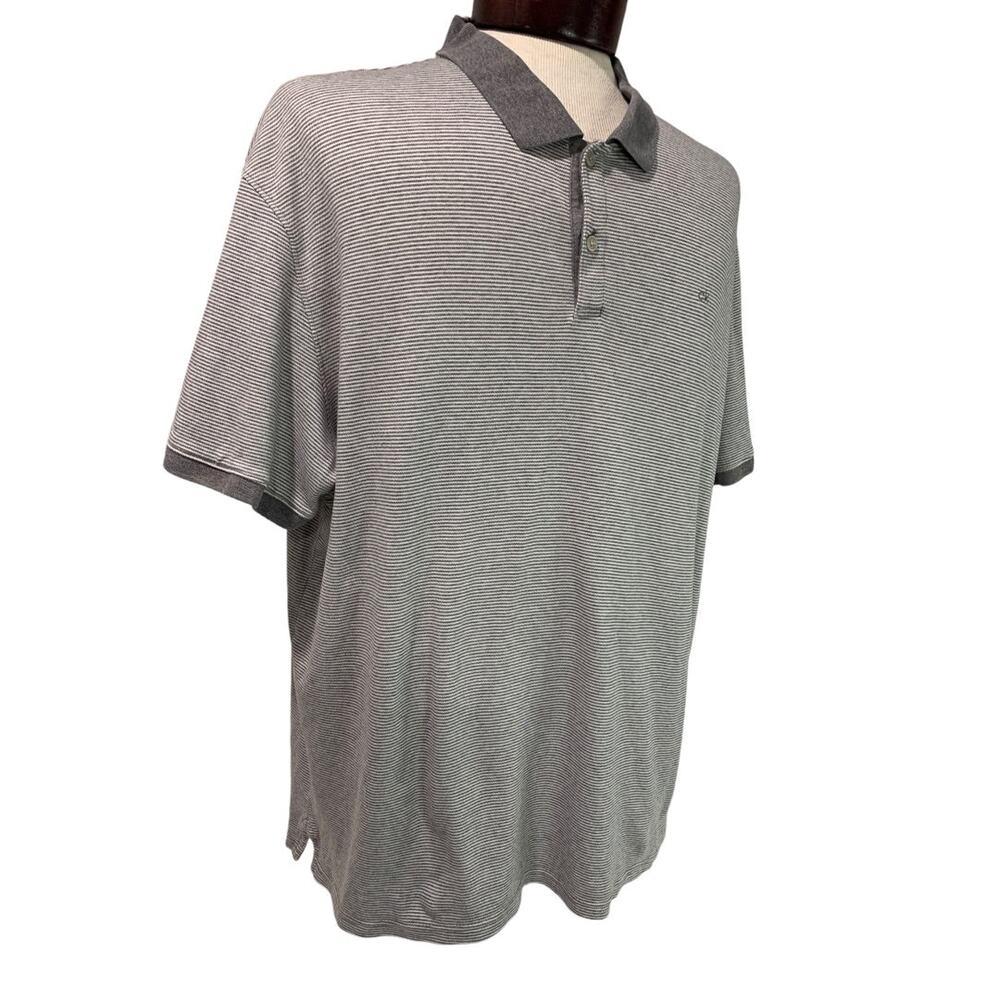 XXL Calvin Klein Mens New Gray Stripe Golf Polo Shirt Liquid Touch